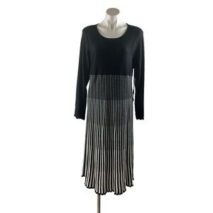 ASHRO Knitted and Embroidered Black and White Midi Dress